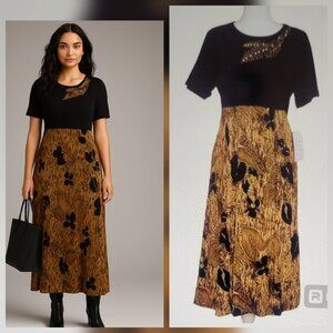 Y2K Cottagecore Boho Peasant Midi Maxi Dress with Embroidery Size M NEW